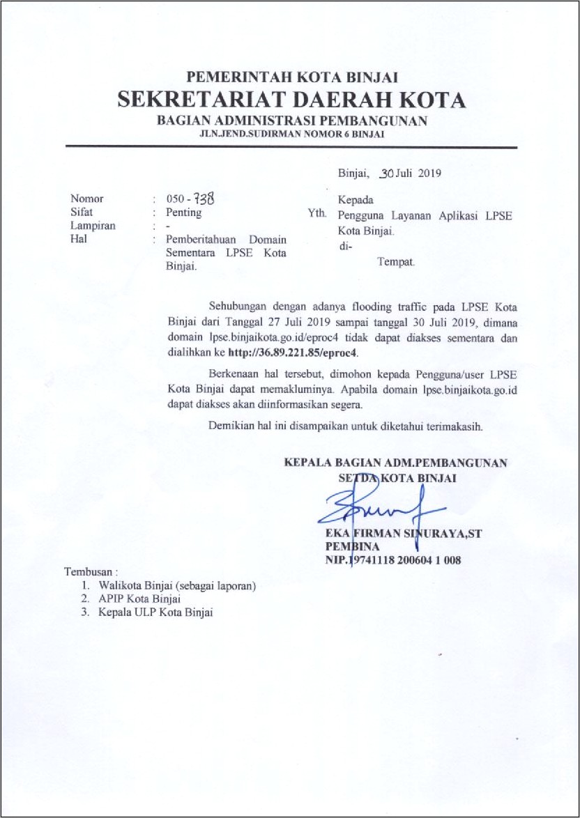 Contoh Surat Perjalan Dinas Pemko Binjai