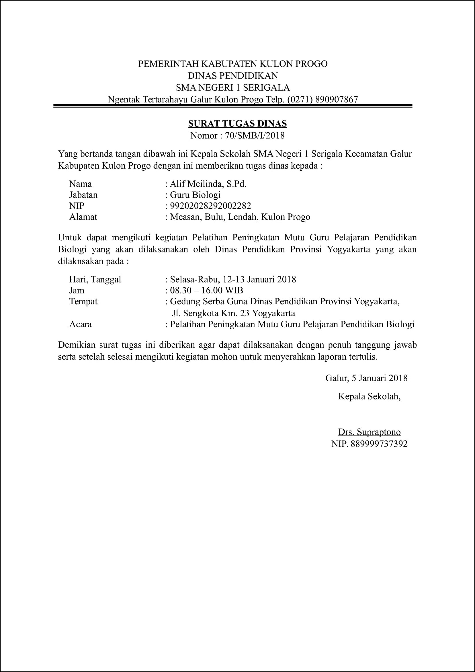 Contoh Surat Perjalanan Dinas Doc