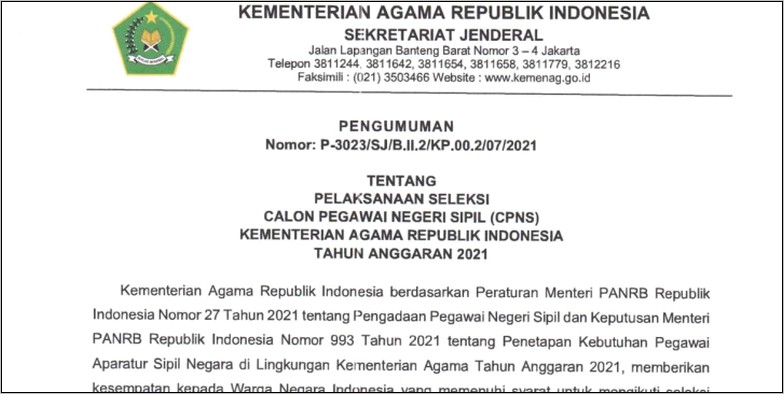 Contoh Surat Perjalanan Dinas Kemenag