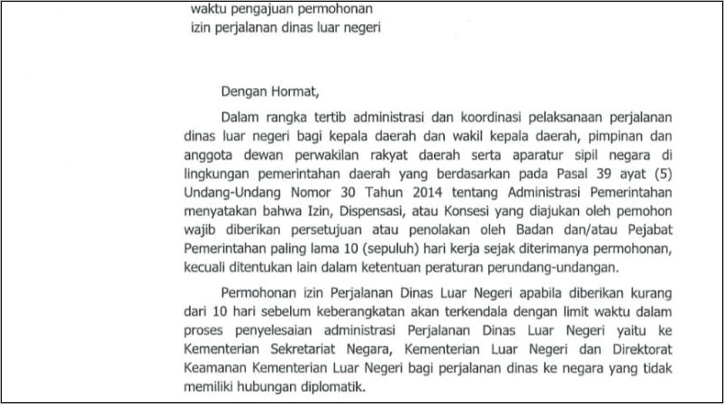 Contoh Surat Perjalanan Dinas Luar Negeri