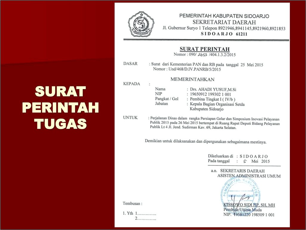 Contoh Surat Perjalanan Dinas Sidoarjo