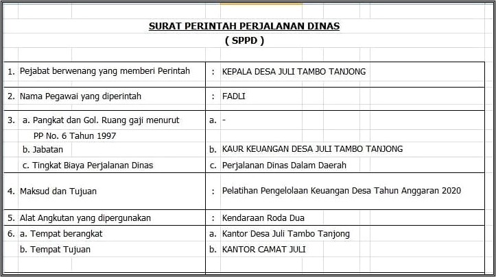 Contoh Surat Perjalanan Mobil Dinas