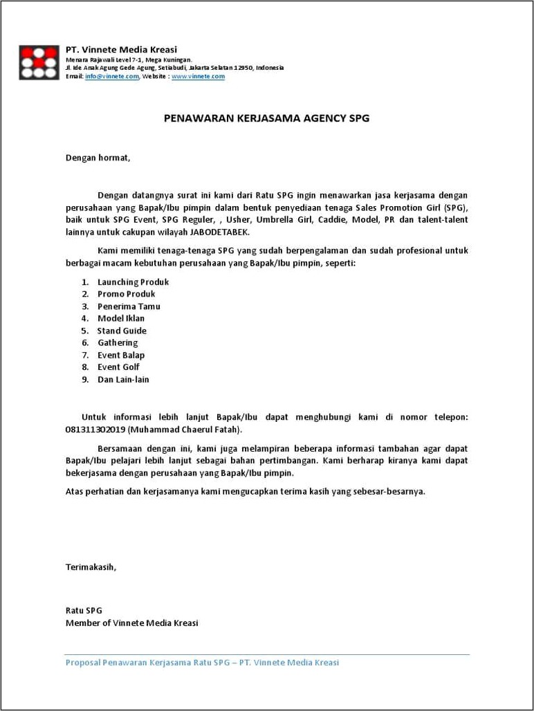 Contoh Surat Perkenalan Perusahaan Event Organizer