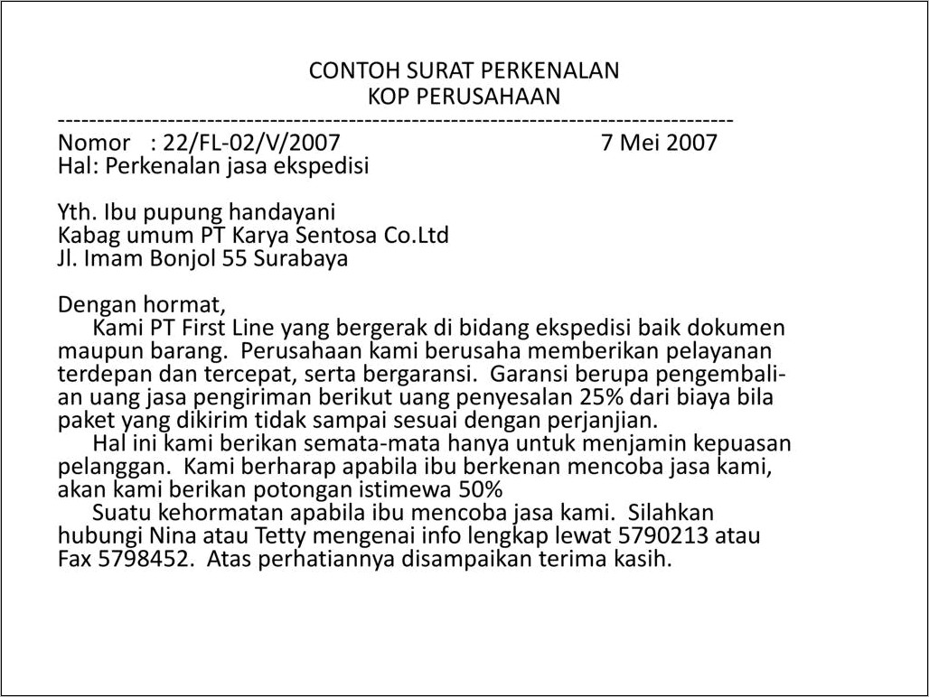 Contoh Surat Perkenalan Perusahaan Ke Dinas Kesehatan