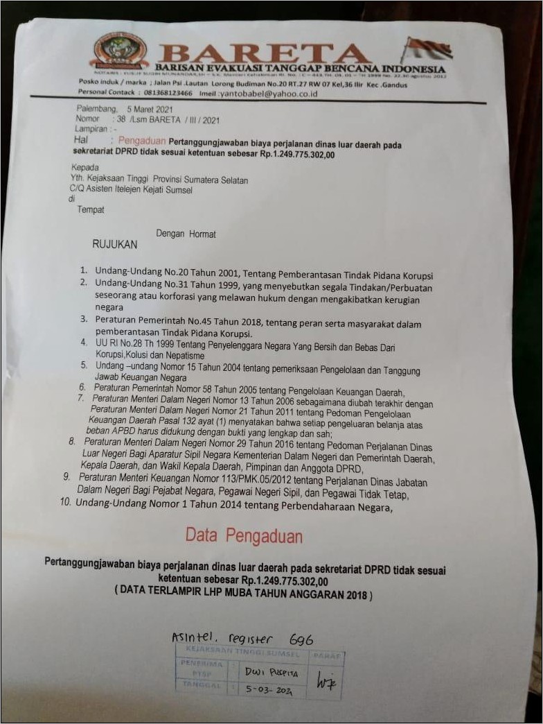 Contoh Surat Permintaan Biaya Perjalanan Dinas