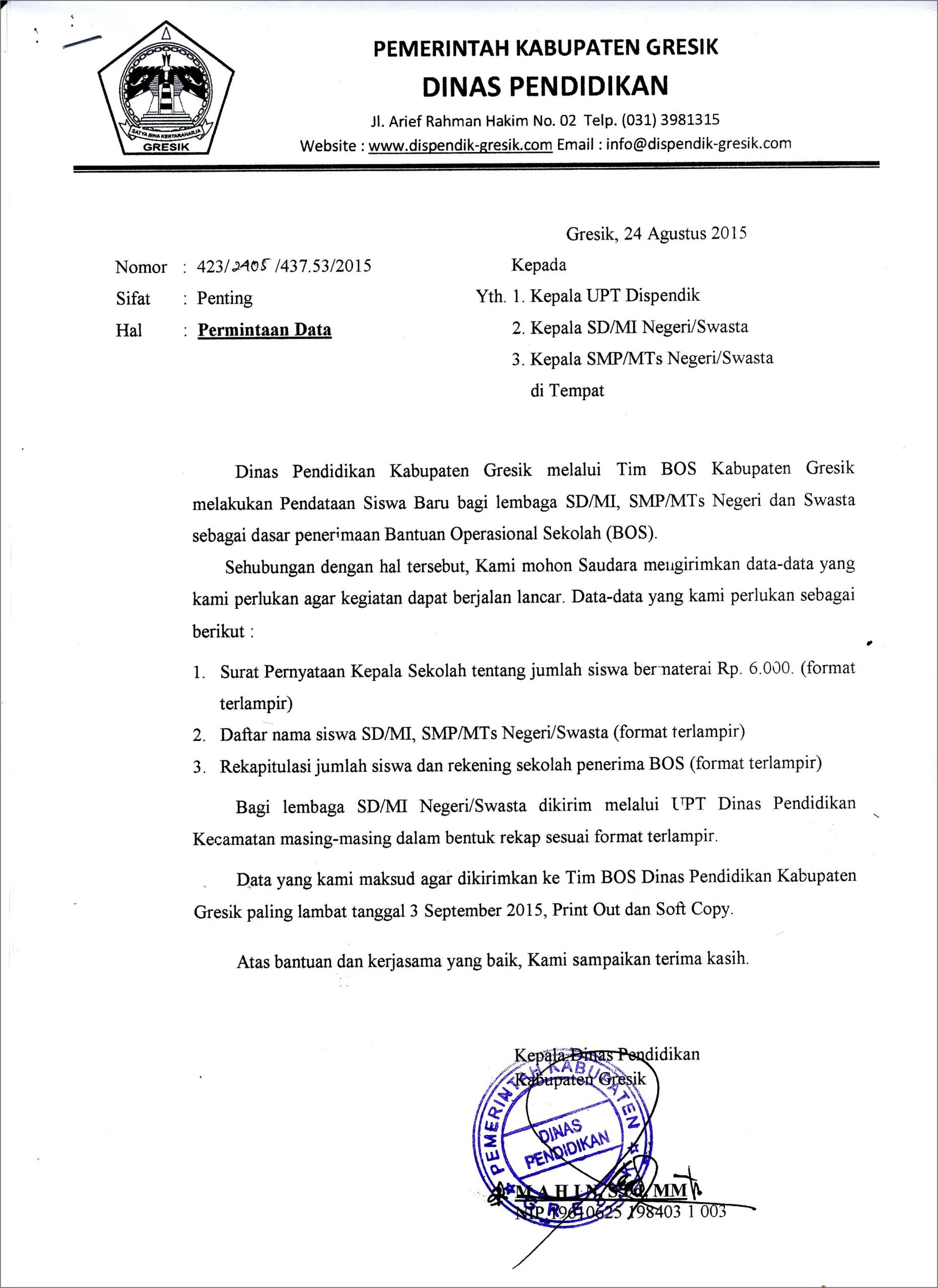 Contoh Surat Permintaan Data Mahasiswa Ke Dinas Beserta List Data