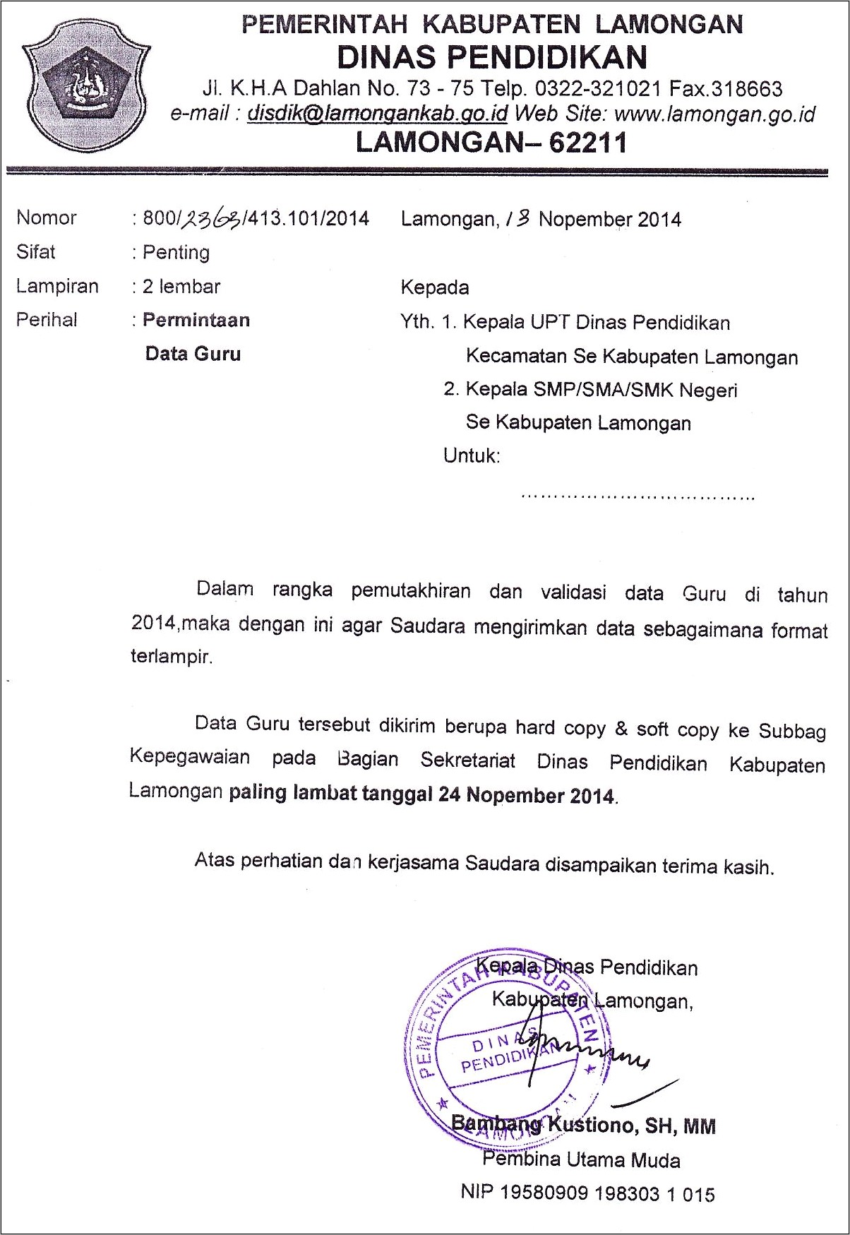 Contoh Surat Permintaan Guru Ke Dinas