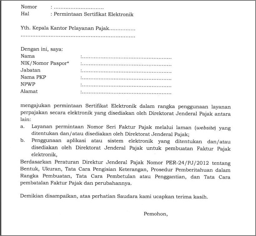 Contoh Surat Permohonan Pengapusan Pph Ke Menteri