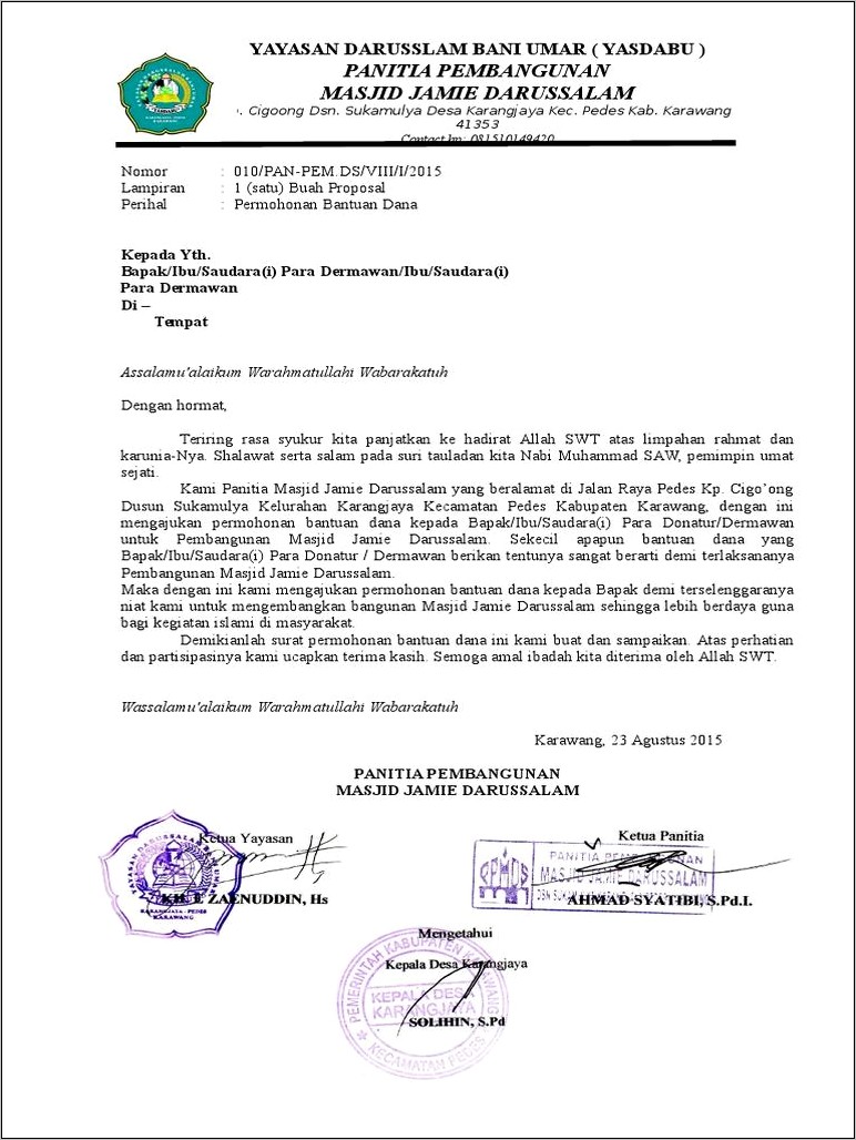 Contoh Surat Permohonan Pengesahan Pengurus Organisasi Masjid Doc