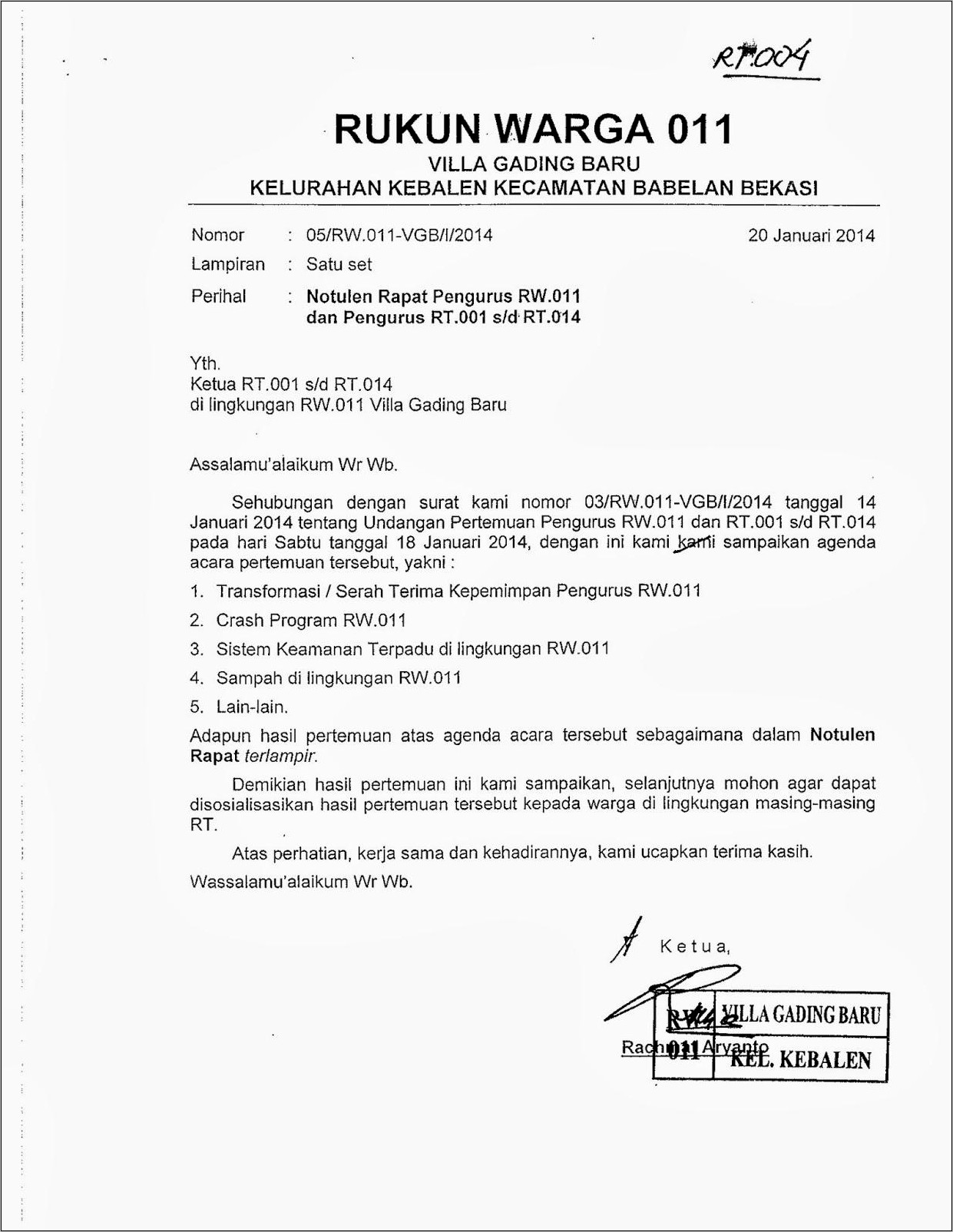 Contoh Surat Permohonan Penggantian Ketua Rt