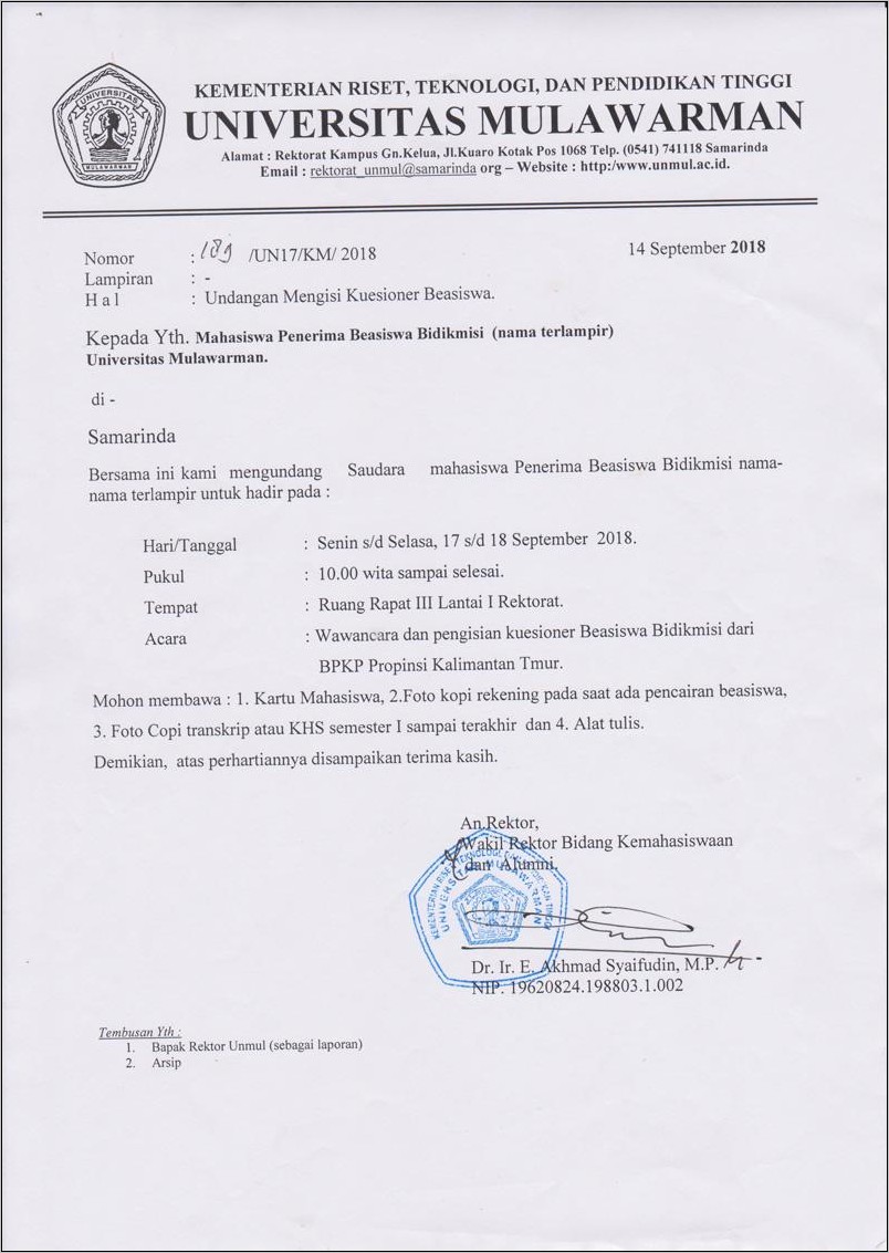 Contoh Surat Permohonan Pengisian Kuesioner Untuk Alumni Universitas Indonesia