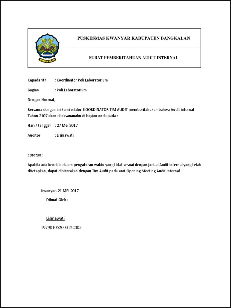 Contoh Surat Permohonan Pengunduran Jadwal Audit