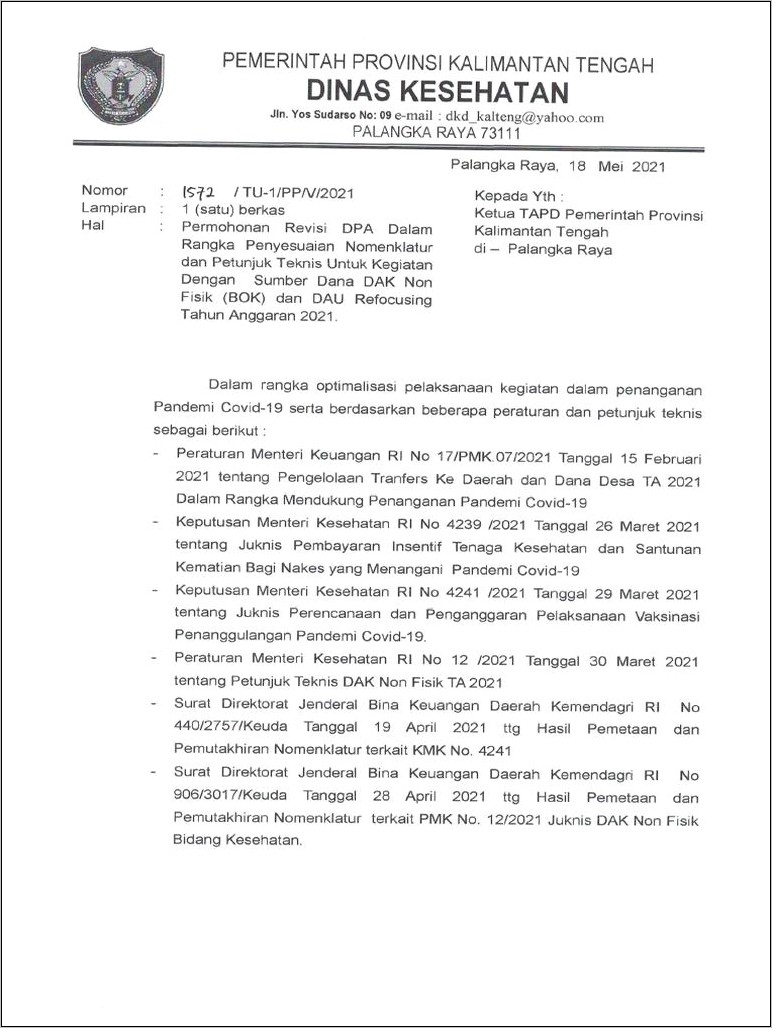 Contoh Surat Permohonan Pengurangan Rasionalisasi Anggaran