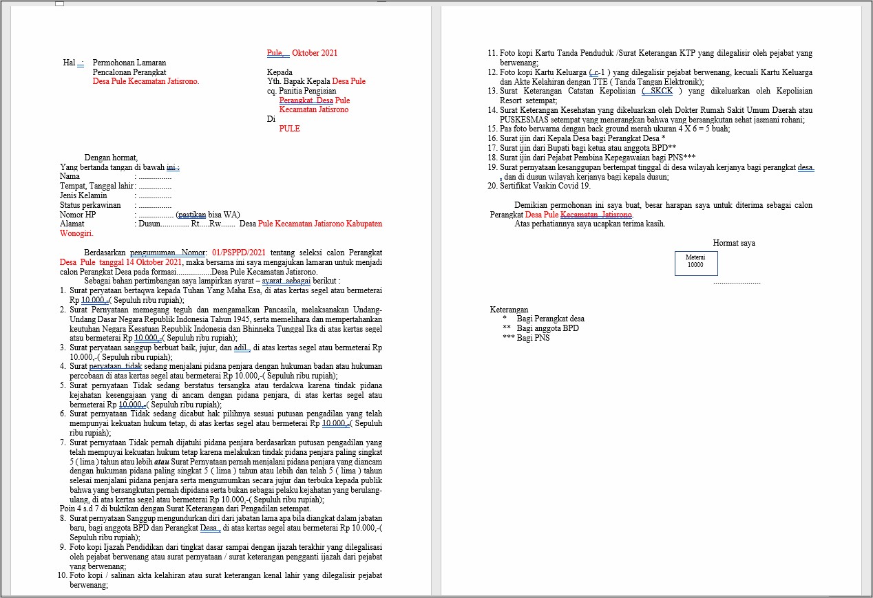 Contoh Surat Permohonan Perakat Desa Doc