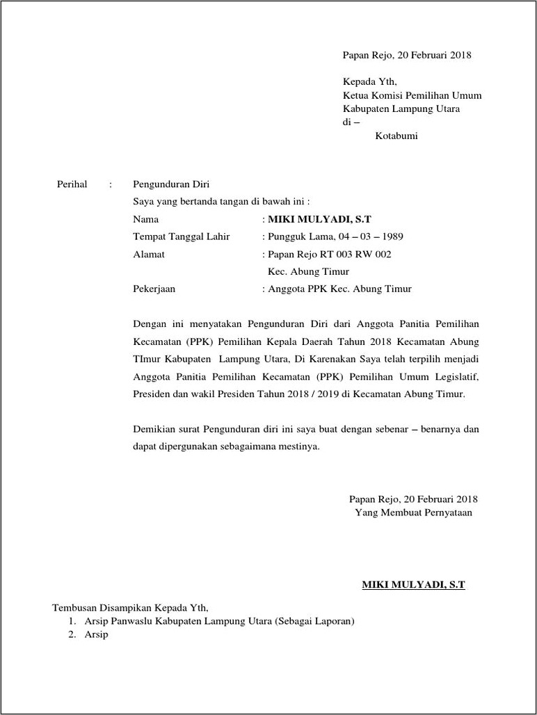 Contoh Surat Permohonan Pergantian Ketua Rt