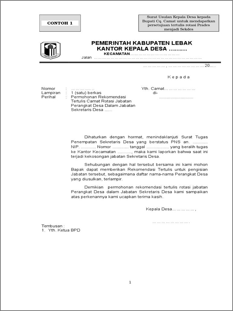 Contoh Surat Permohonan Pergantian Sekdes