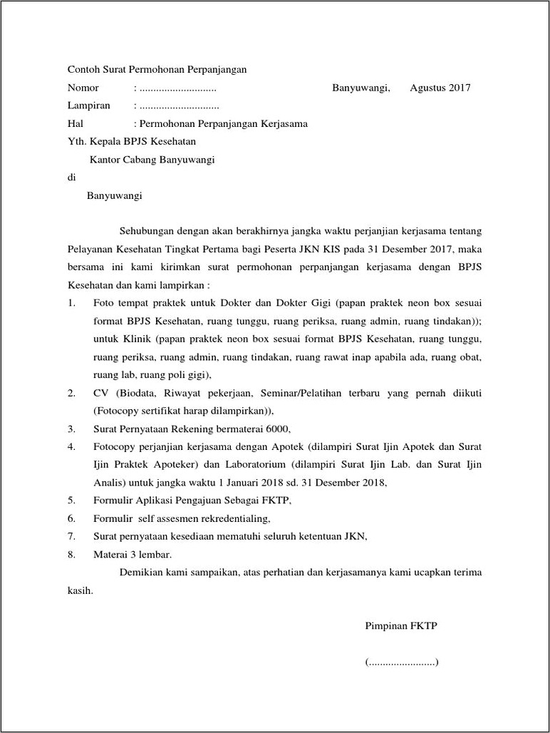 Contoh Surat Permohonan Perpanjangan Insurance