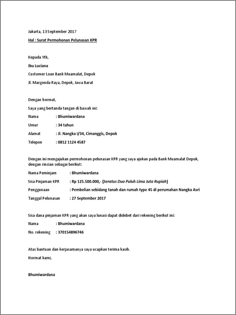 Contoh Surat Permohonan Pindah Blok Pada Bank Btn