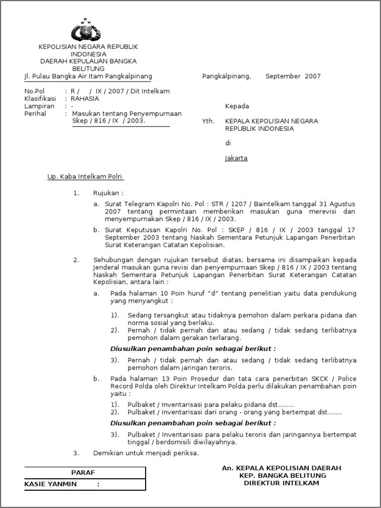 Contoh Surat Permohonan Pindah Tugas Anggota Polri