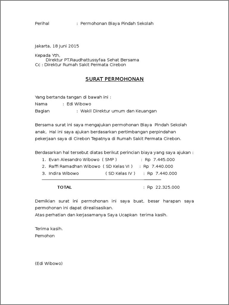 Contoh Surat Permohonan Pindaj Sekolah