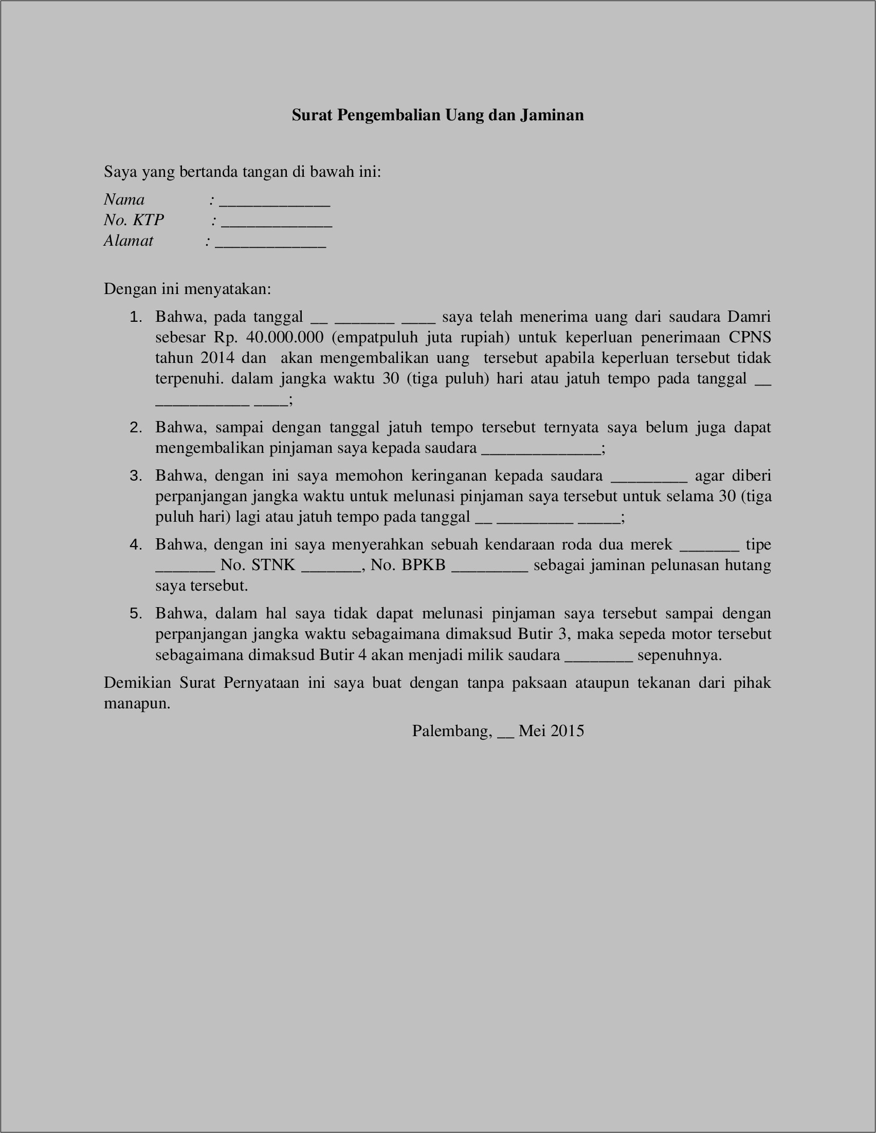 Contoh Surat Permohonan Pinjaman Hutang Ke Kantor