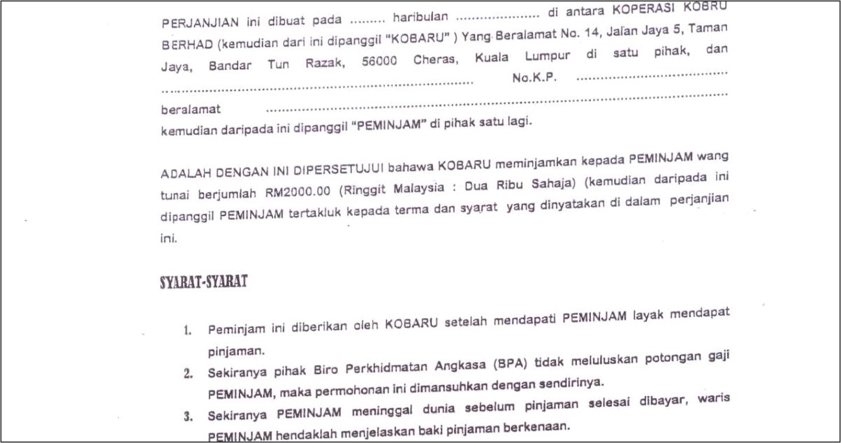 Contoh Surat Permohonan Pinjaman Keuangan