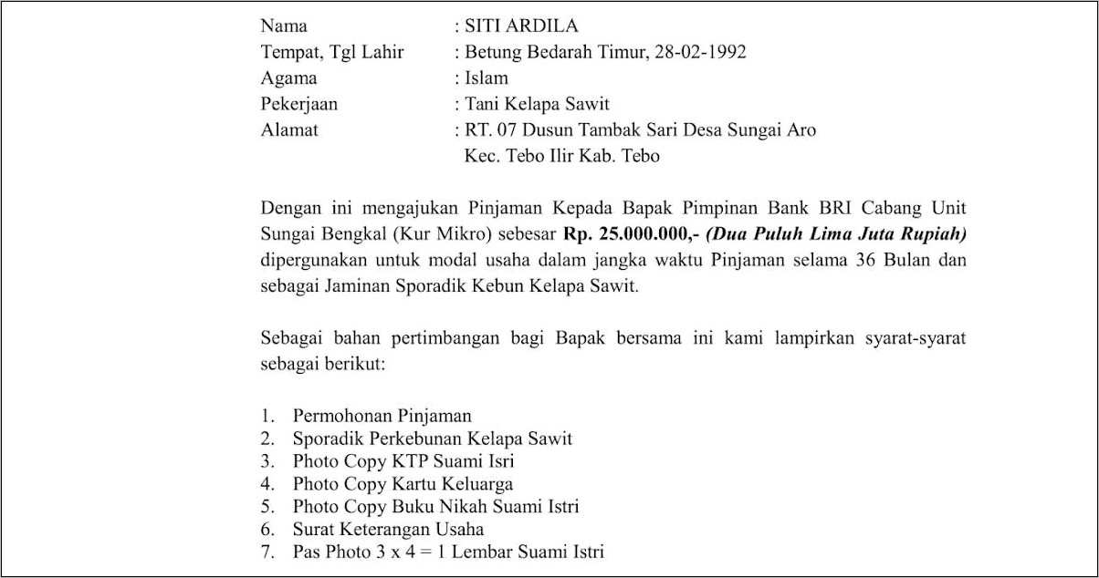 Contoh Surat Permohonan Pinjmaan