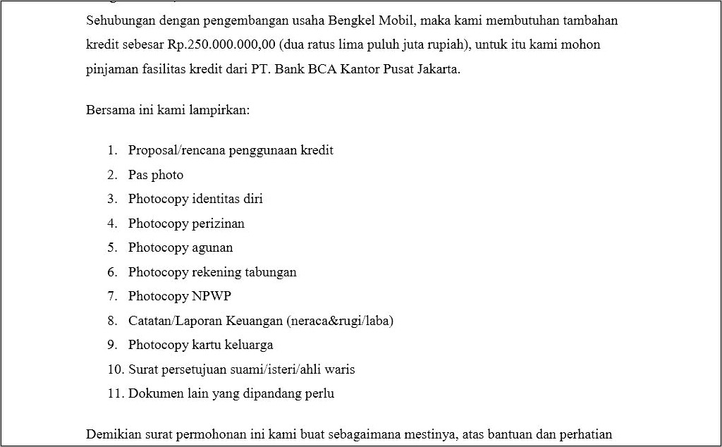 Contoh Surat Permohonan Pks Bank