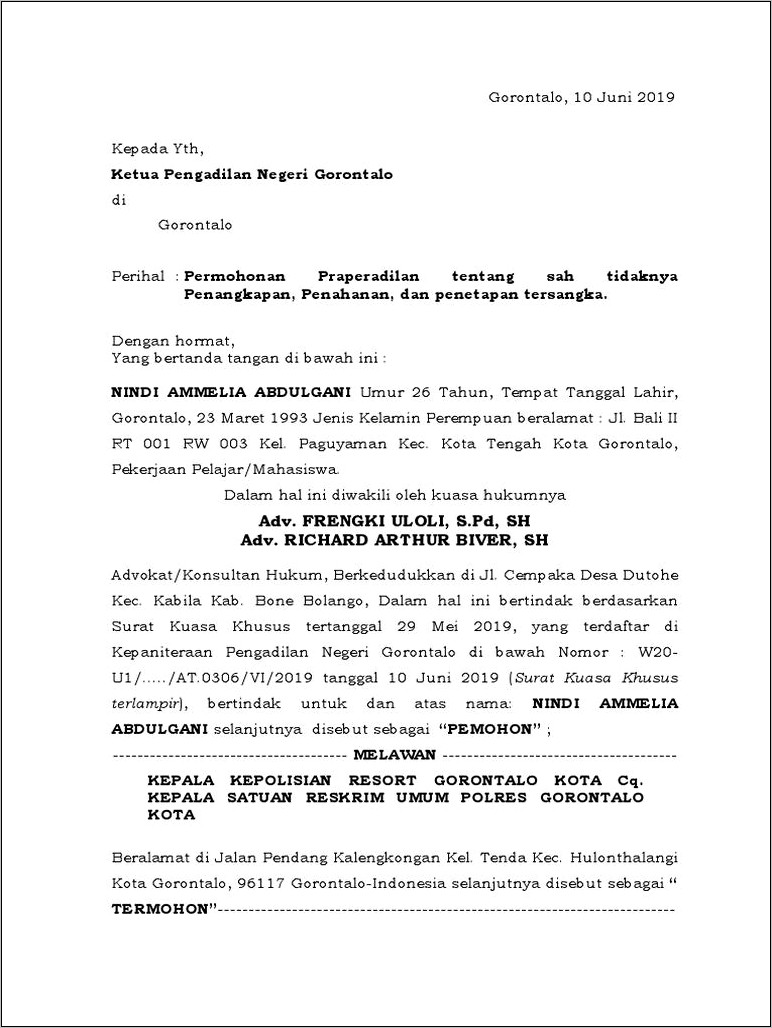 Contoh Surat Permohonan Praperadilan Sp3