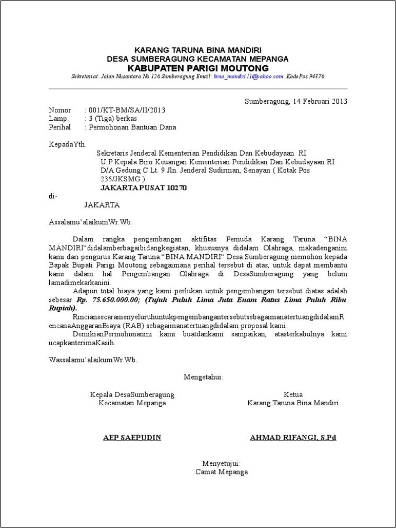 Contoh Surat Permohonan Proposal Acara Rakornas