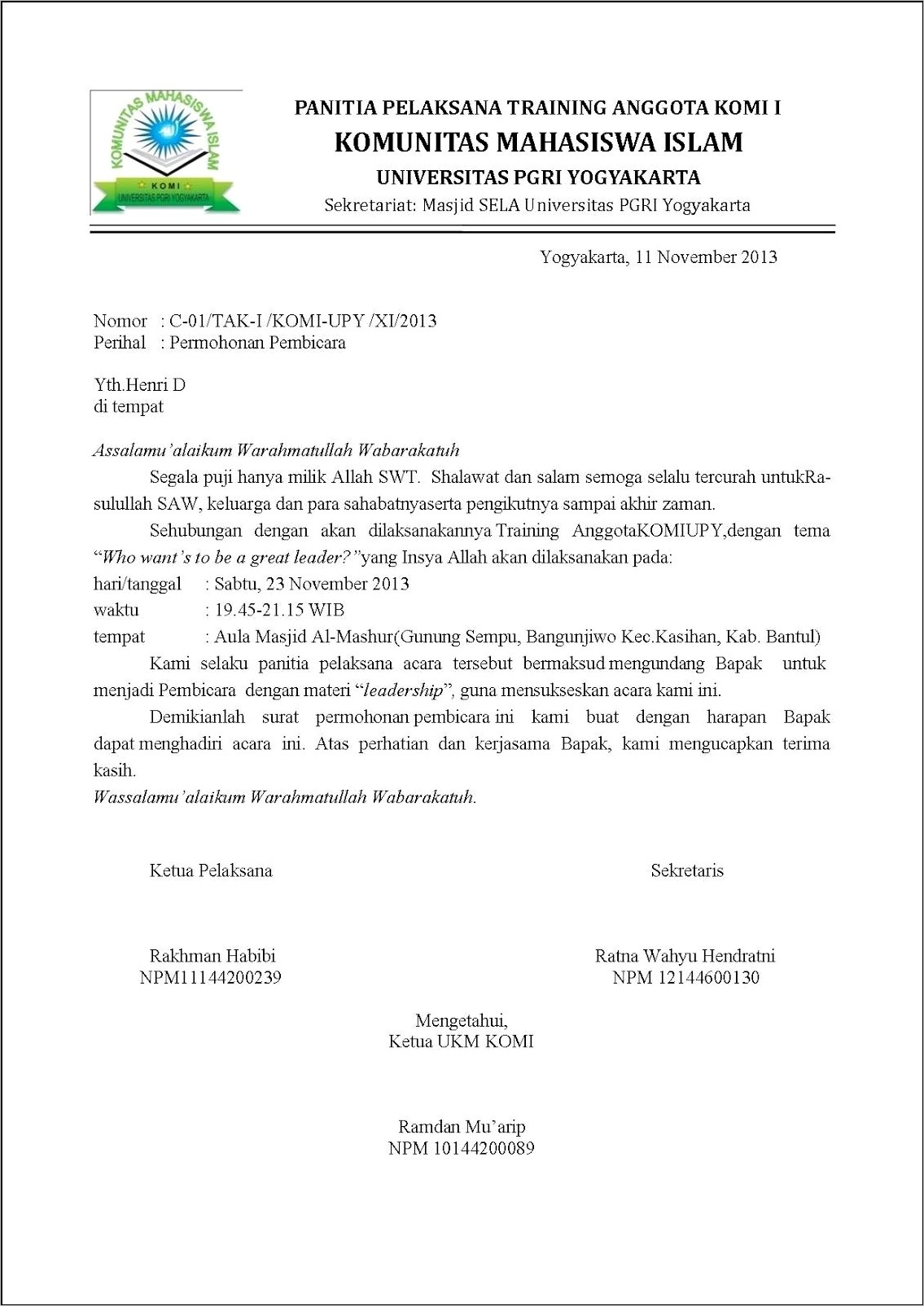 Contoh Surat Permohonan Proposal Listrik Desa