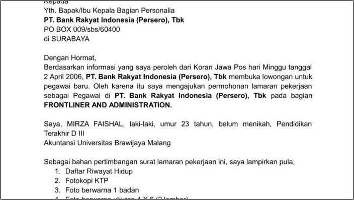 Contoh Surat Permohonan Pt Pks Dengan Bank