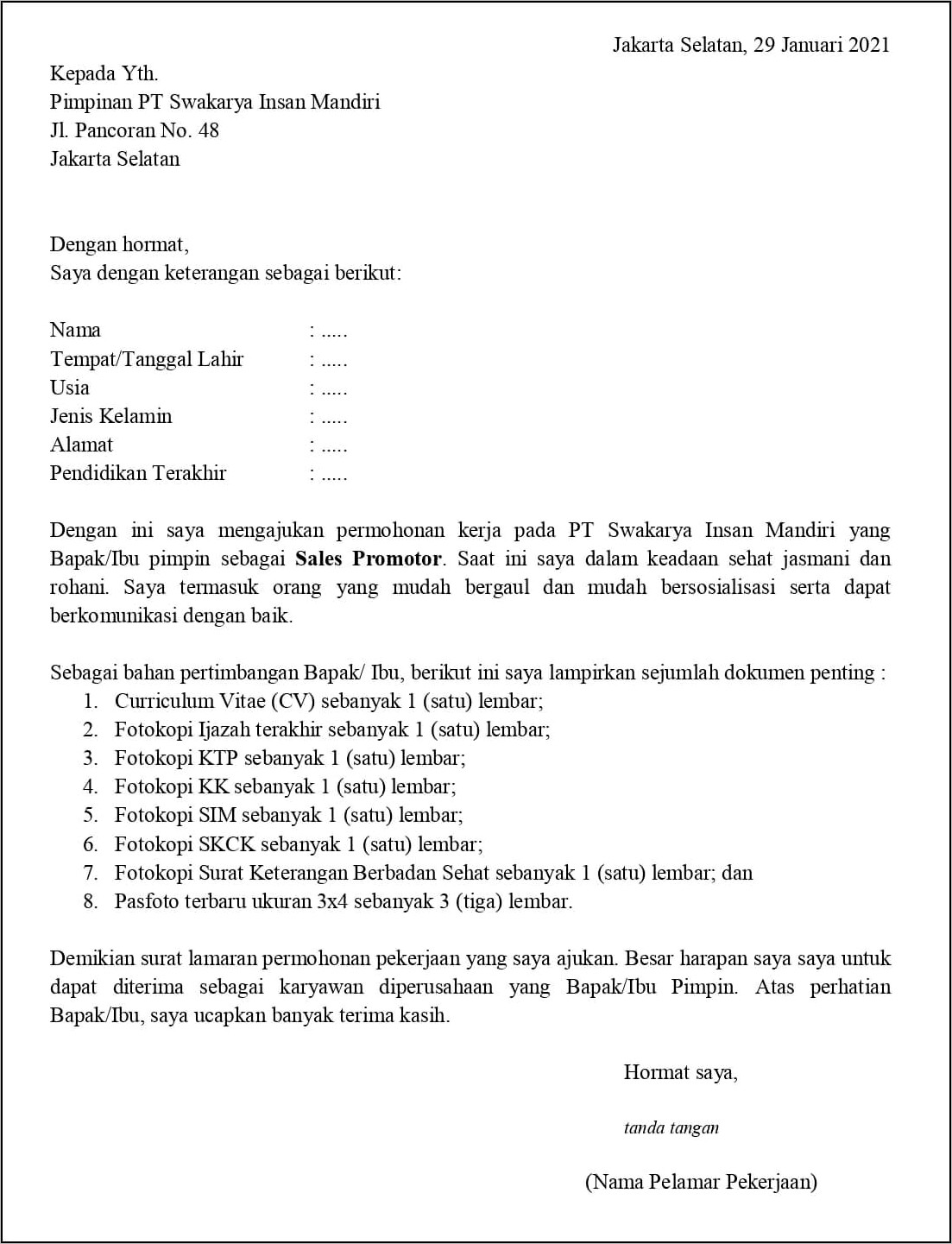 Contoh Surat Permohonan Referensi Letter