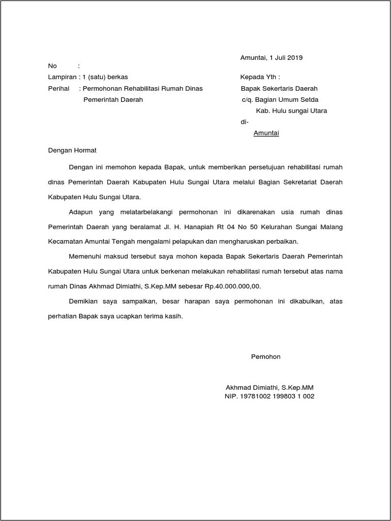 Contoh Surat Permohonan Rehabilitasi Dhn