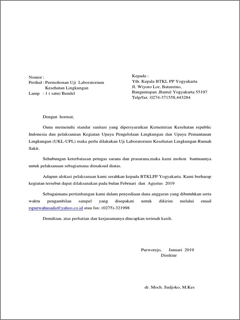 Contoh Surat Permohonan Rekomendasi Retribusi Jasa Pengujian Laboratorium Pakan