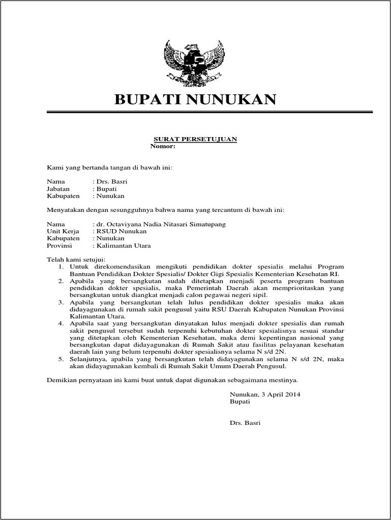 Contoh Surat Permohonan Rekomendasidari Bupati