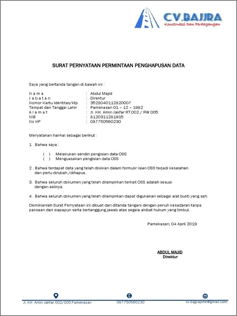 Contoh Surat Permohonan Rollback Oss