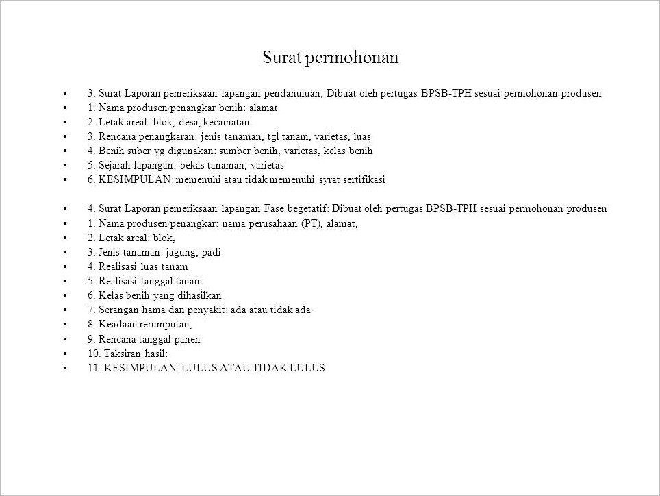 Contoh Surat Permohonan Sertifikasi Bibit Bpth