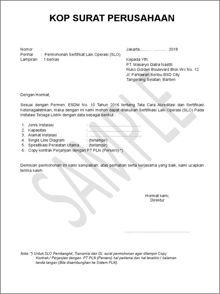 Contoh Surat Permohonan Sertifikasi Pressure Relief Valve