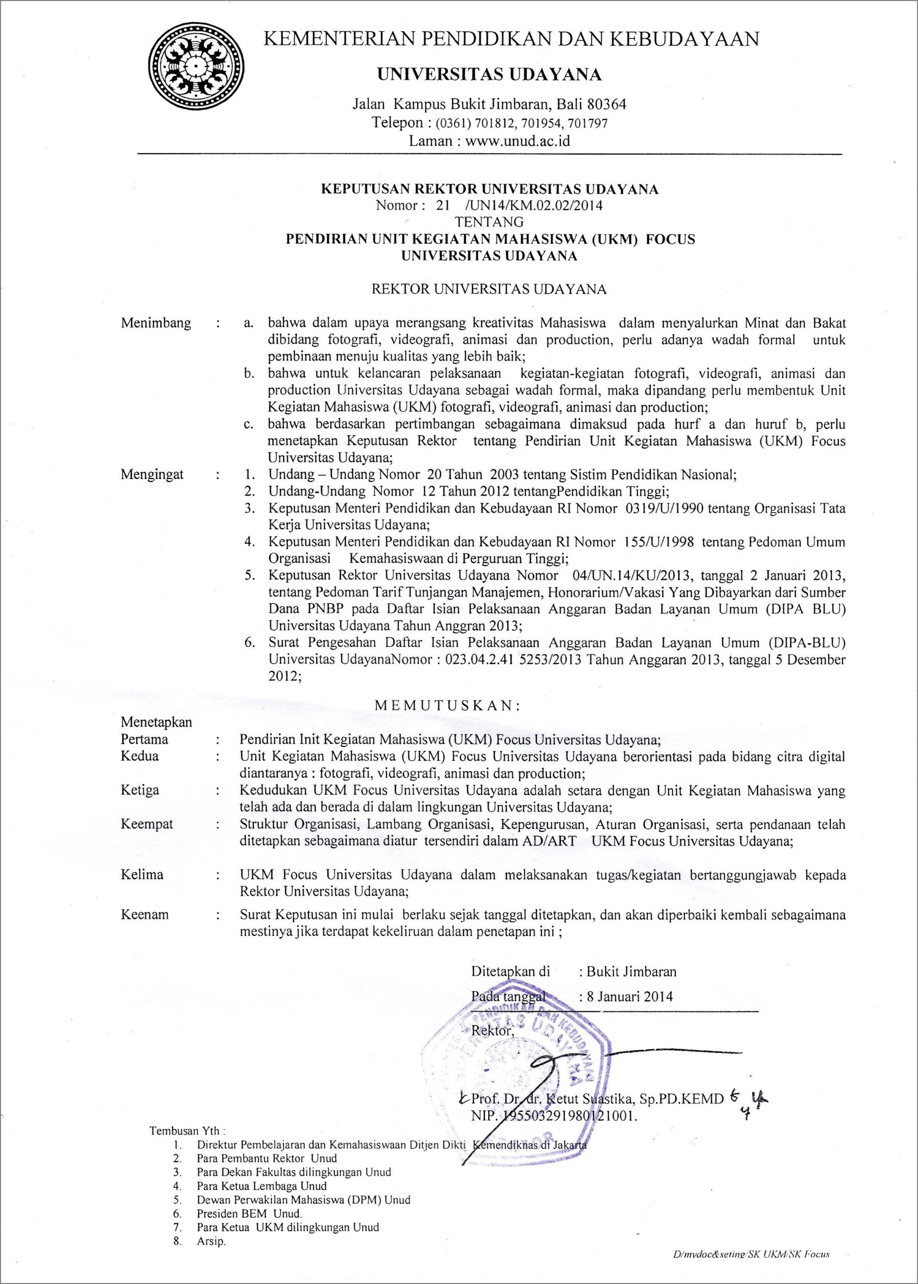 Contoh Surat Permohonan Sk Ukm Ke Rektot