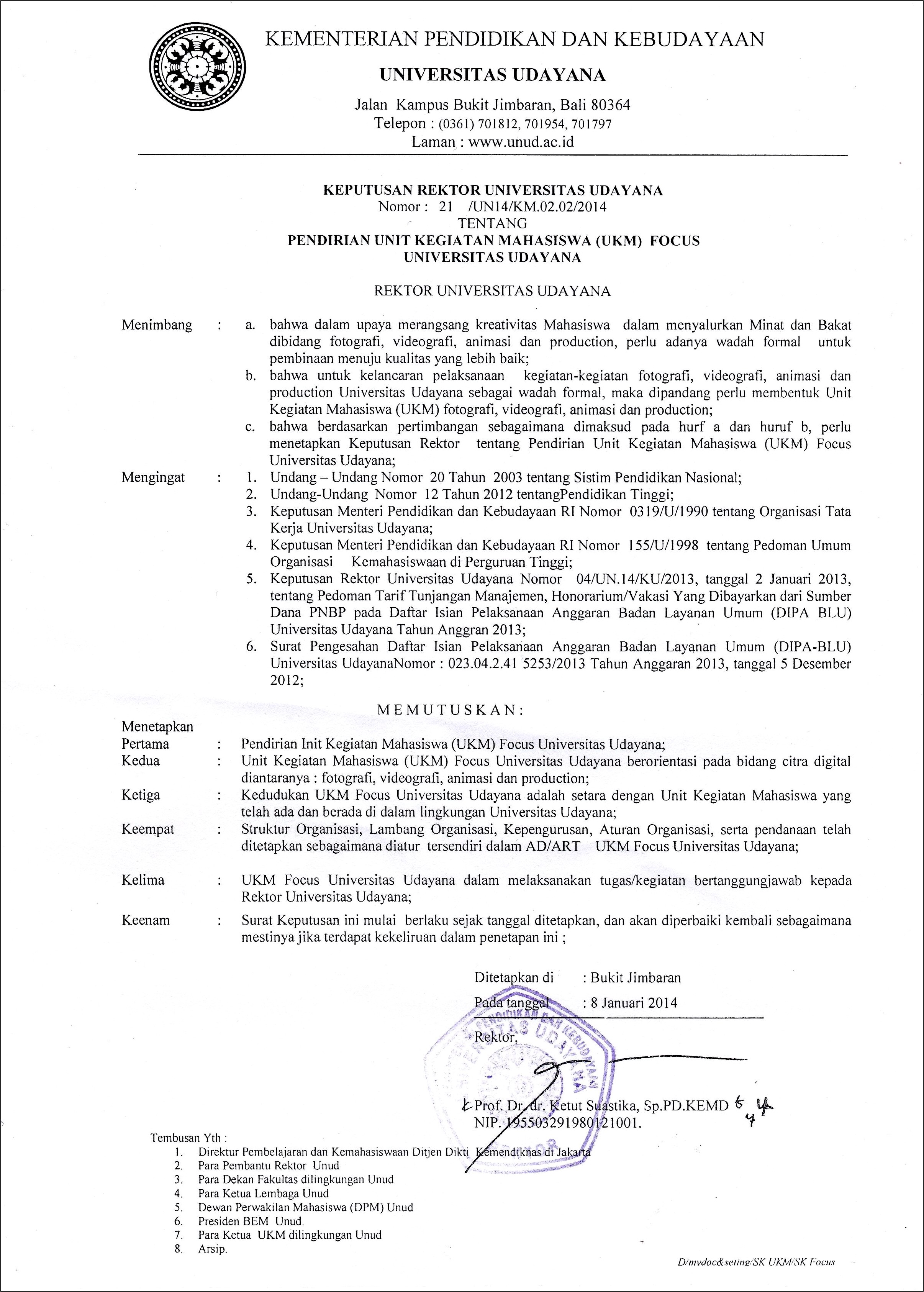 Contoh Surat Permohonan Sk Ukm Ke Rektot