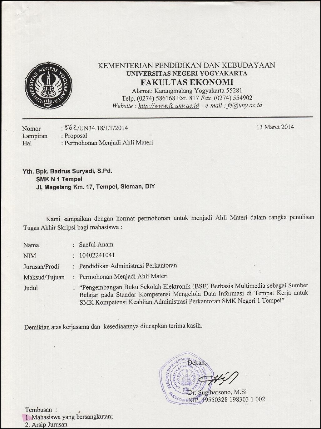 Contoh Surat Permohonan Skl Uny