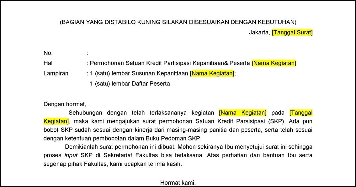 Contoh Surat Permohonan Skp