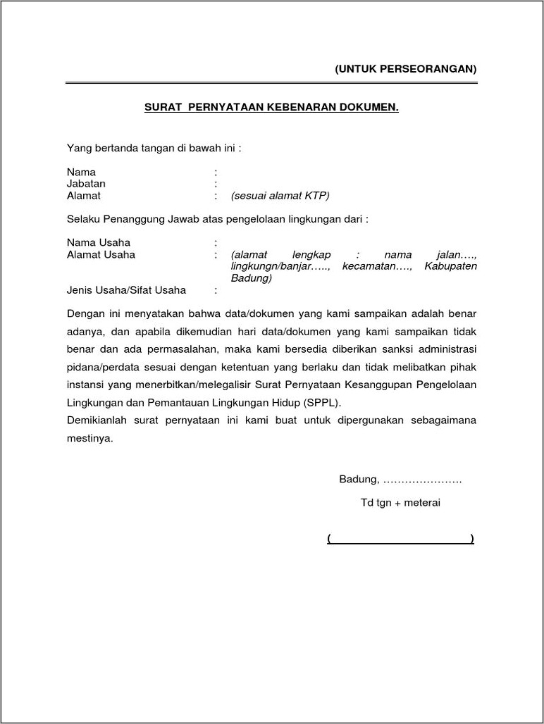 Contoh Surat Permohonan Sppl Jakarta Barat