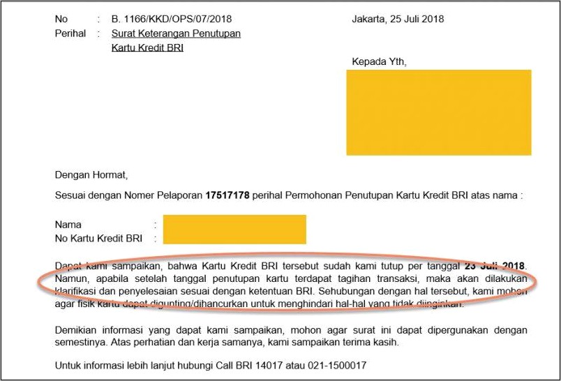 Contoh Surat Permohonan Status Kartu Kredit