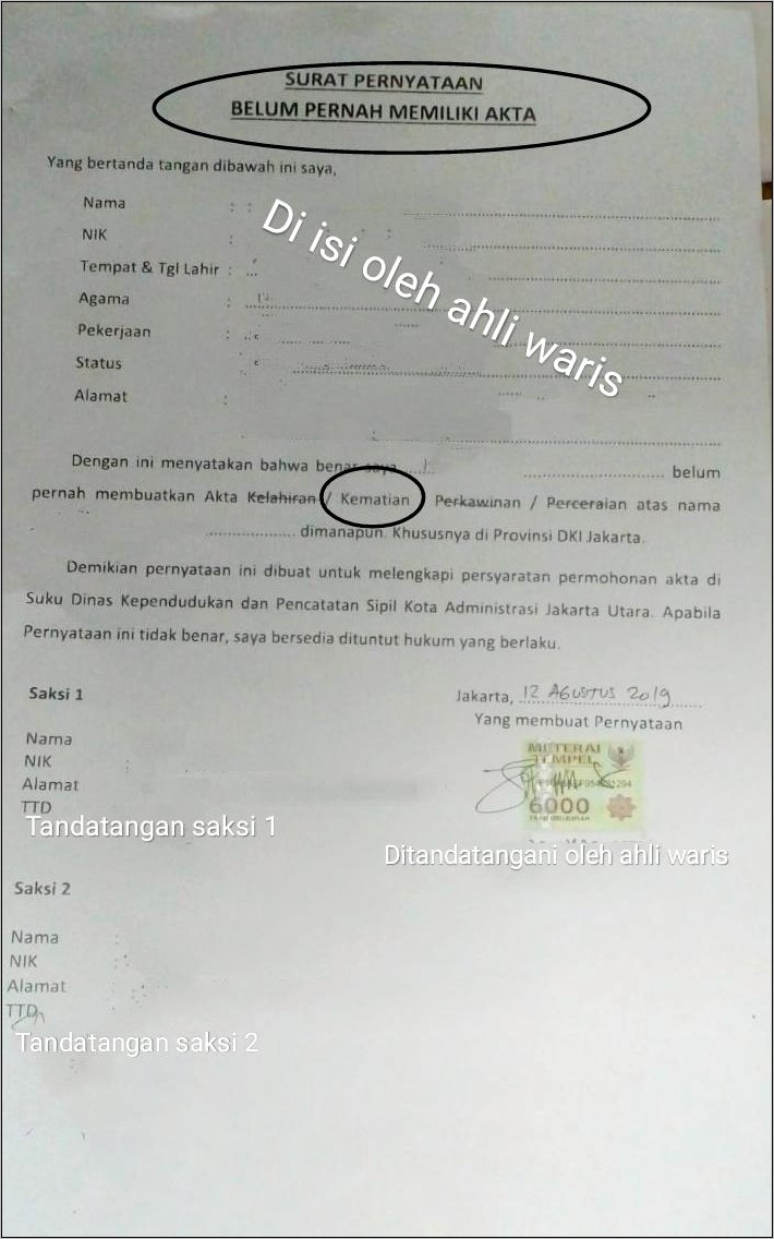 Contoh Surat Permohonan Surat Kematian