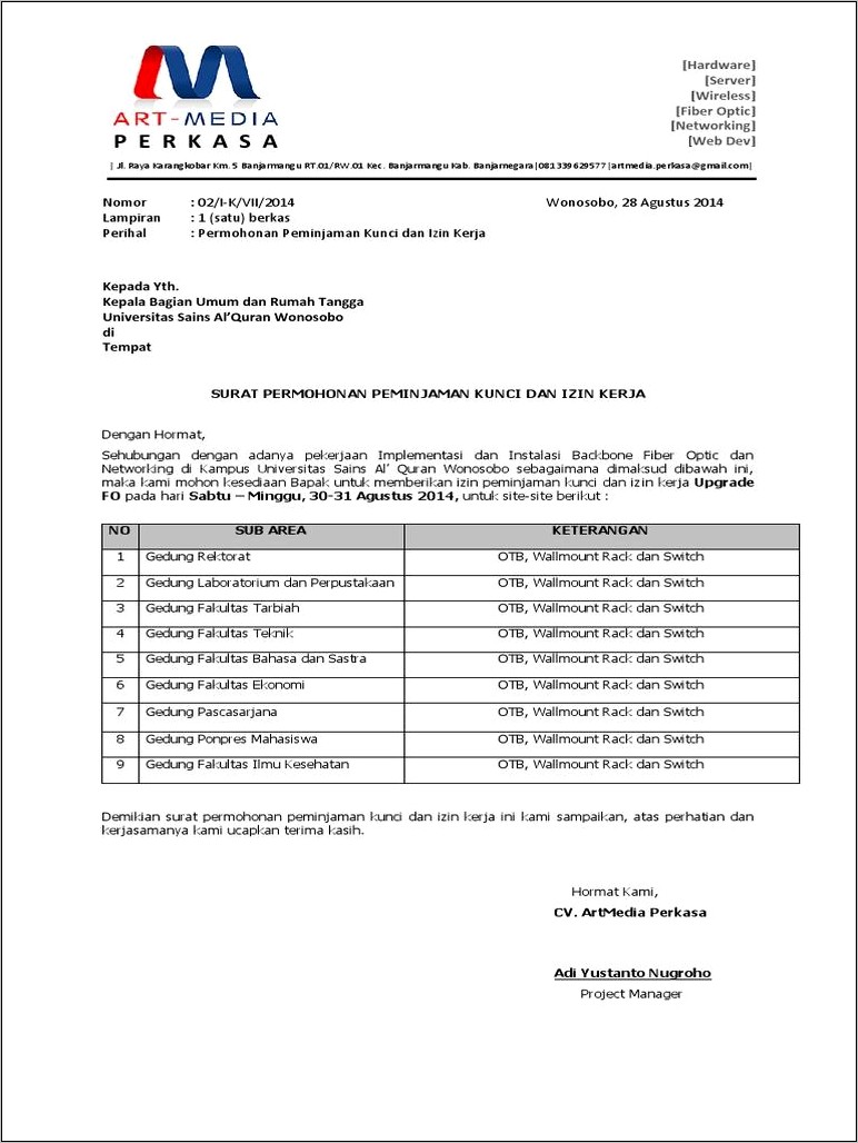 Contoh Surat Permohonan Table Manner