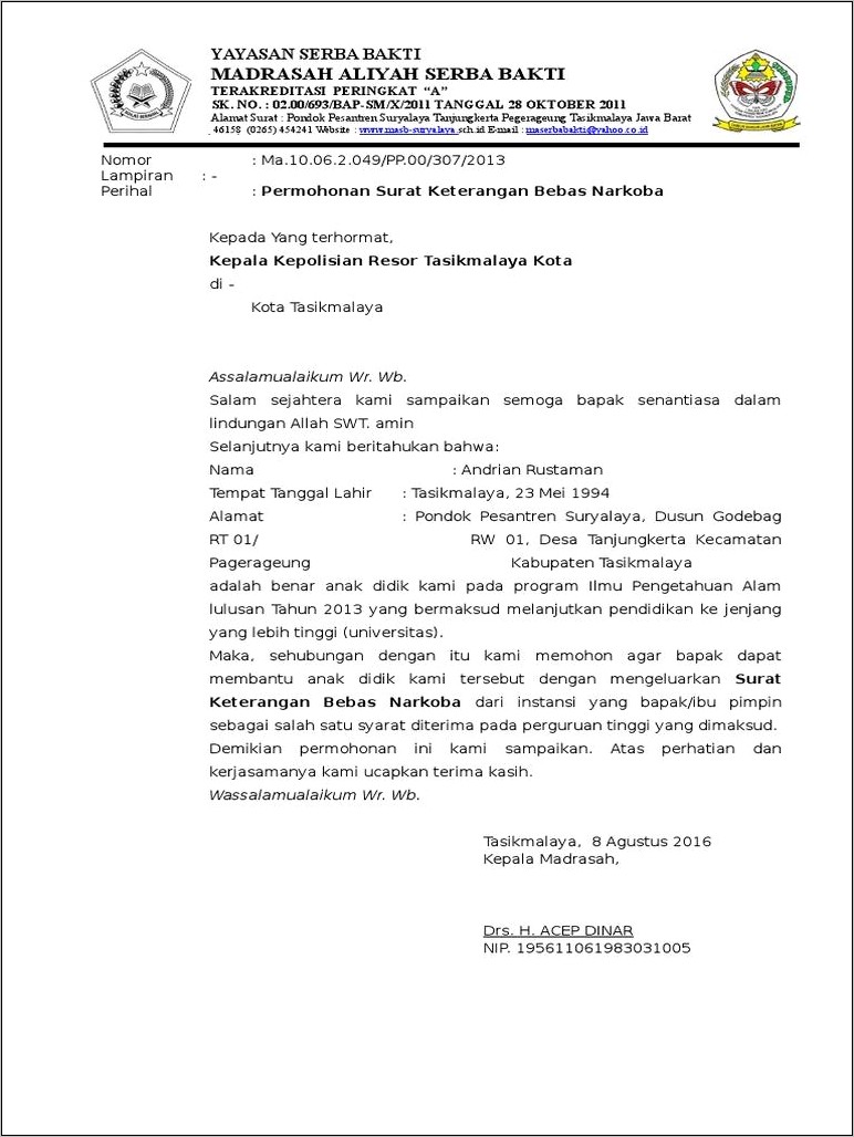 Contoh Surat Permohonan Tes Urine Dari Dinas Ke Bmk