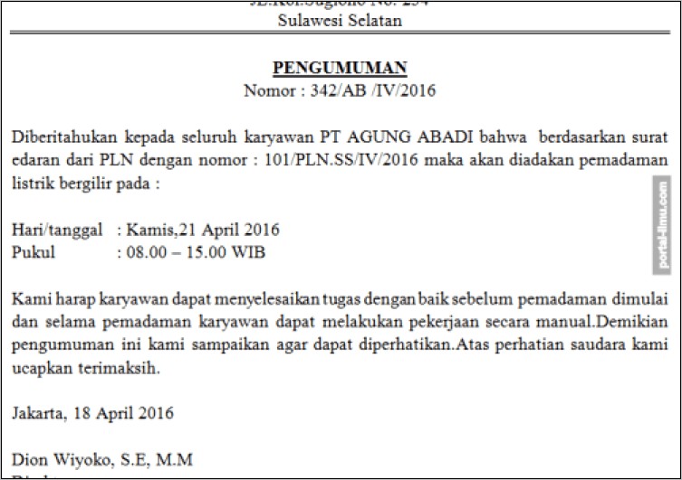 Contoh Surat Permohonan Tidak Ada Pemadaman Listrik Ke Pln