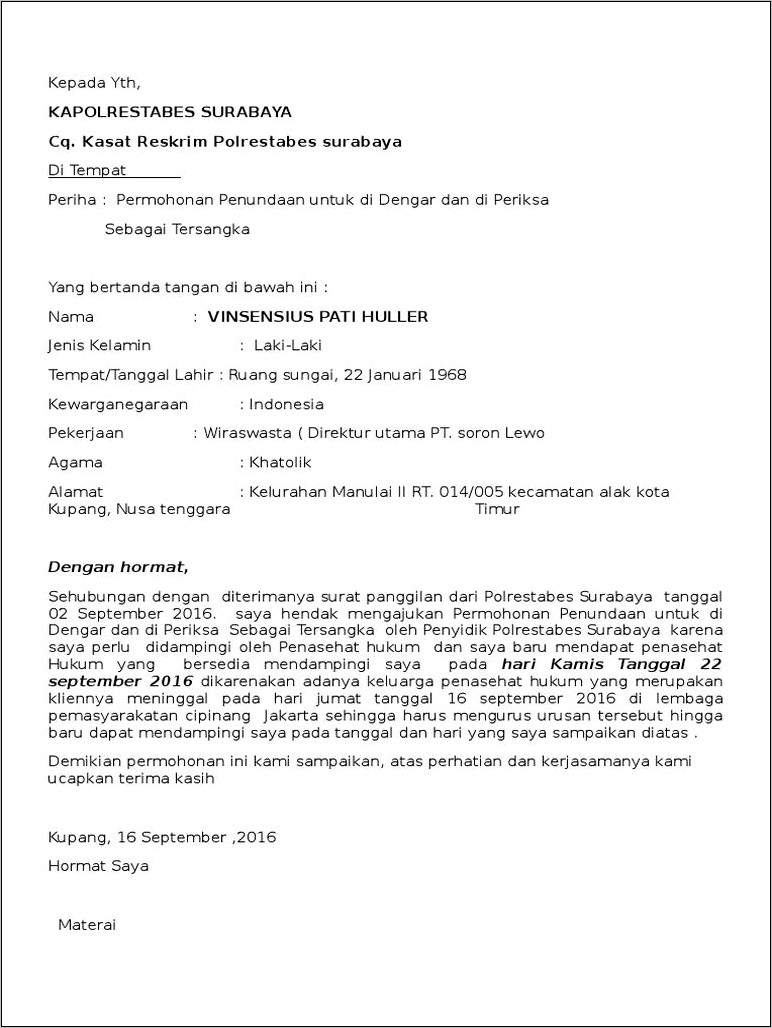 Contoh Surat Permohonan Tindak Lanjut Kuhp Kepada Kapolda